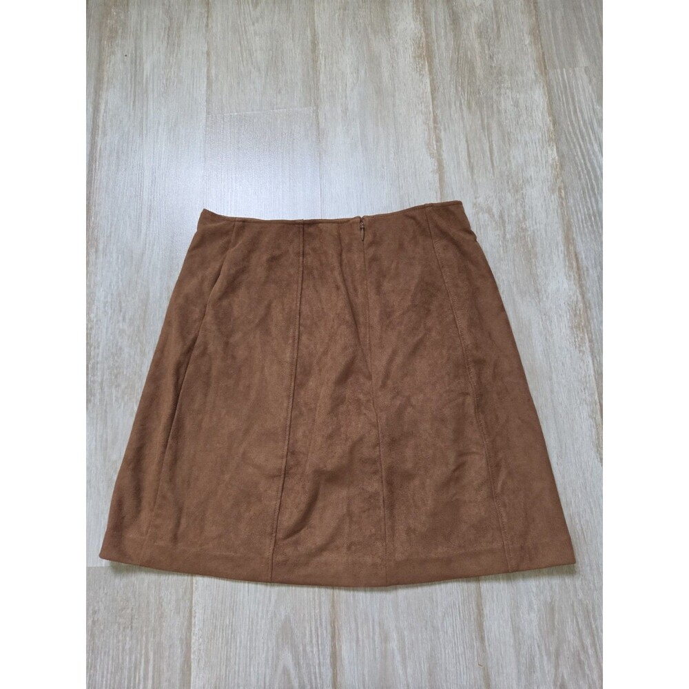 Abercrombie & Fitch Vegan Suede Mini Skirt Brown A Line Zip Back Womens S EUC - Picture 8 of 9